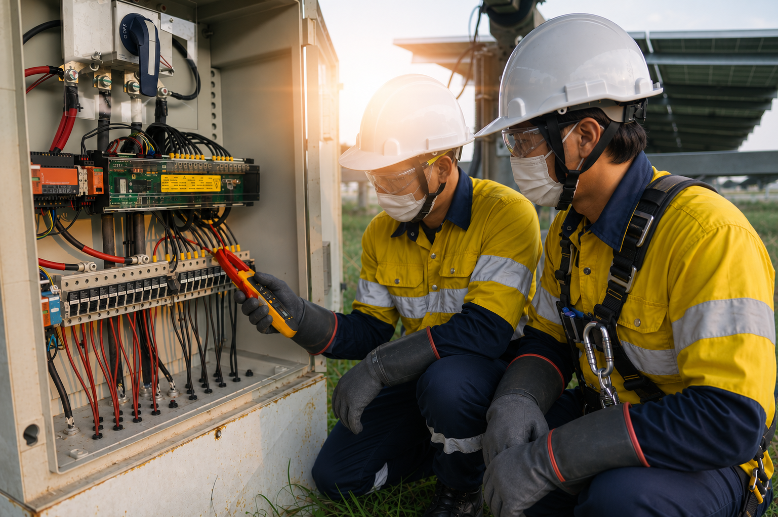 Techniciens intervenant sur une armoire électrique